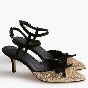 J. Crew Glittery Gold and Black Women's Kitten Heels NWT